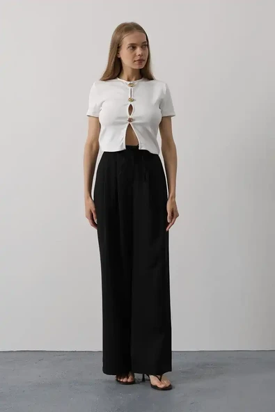 Pileli Bağcıklı Oversize Pantolon - 4