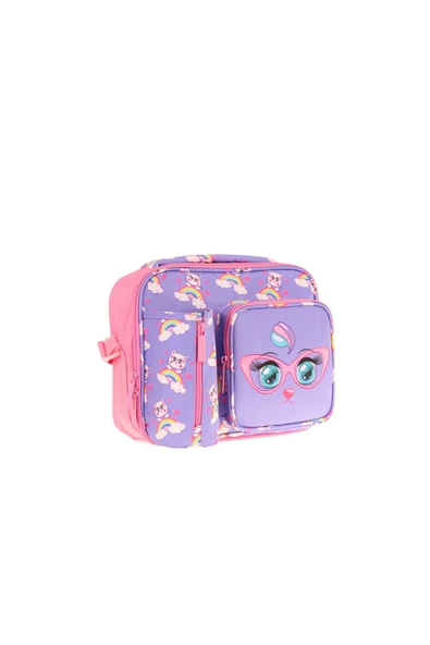 KAUKKO Kız Lila Pembe Kedi Isı Yalıtımlı Üç Bölmeli (Matara Cepli) Okul Beslenme Çantası L7236 - 2