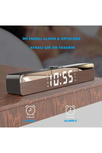 Bluetooth Hoparlör Şarjlı Ses Sistemi LED Ekran FM Çalar Saat Sıcaklık PC USB Aux Tf Kart - 4