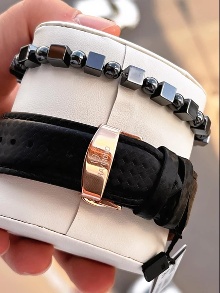 Raymond Nişan Ve Damatlara Özel Deri Kordon 2 Yıl Garantili 5 Atm Erkek Kol Saati+Bileklik RMD.53 - Resim 5