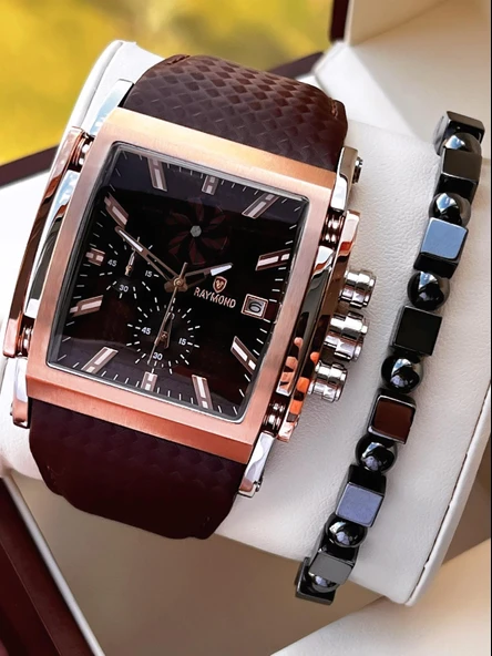 Raymond Nişan Ve Damatlara Özel Deri Kordon 2 Yıl Garantili 5 Atm Erkek Kol Saati+Bileklik RMD.53 ürün görseli