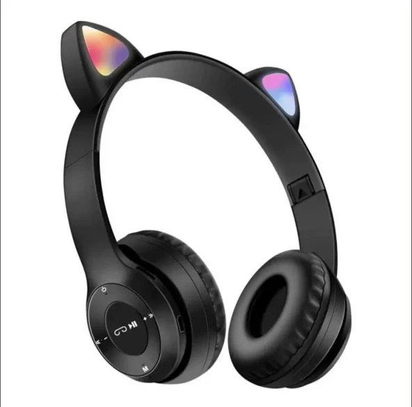 Kablosuz Bluetooth Kulaküstü Kedili P47m Kulaklık Rgb Işıklı Kedi Desenli Kulaklık ürün görseli 1