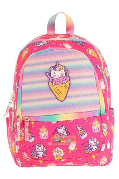 KAUKKO Üç Bölmeli Kız Çocuk İlkokul Sırt Çantası (L5227) - Pembe - Kauçuk Dondurma - 2
