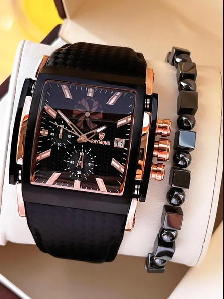 Raymond Nişan Ve Damatlara Özel Deri Kordon 2 Yıl Garantili 5 Atm Erkek Kol Saati+Bileklik RMD.54 ürün görseli