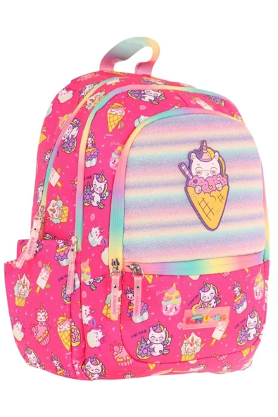 KAUKKO Üç Bölmeli Kız Çocuk İlkokul Sırt Çantası (L5227) - Pembe - Kauçuk Dondurma