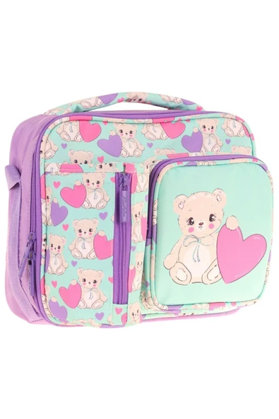 KAUKKO Kız Turkuaz Mor Ayıcık Isı Yalıtımlı Üç Bölmeli (Matara Cepli) Okul Beslenme Çantası L7239