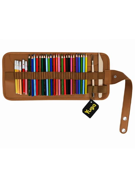 Yuga Suni Deri 36 Gözlü Rulo Kalemlik Taba ürün görseli