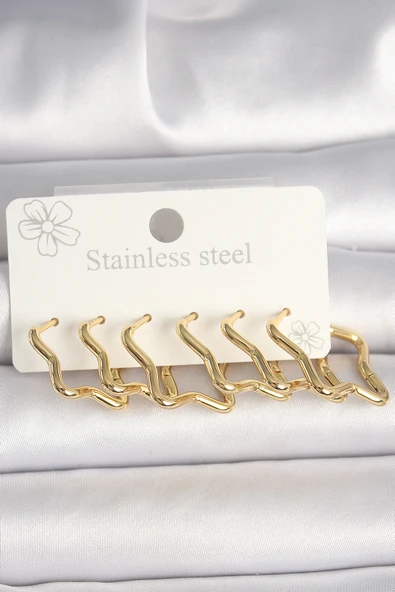 316L Çelik Gold Renk Yıldız Model Kadın Küpe Seti - TJ-BKP10352 - 1