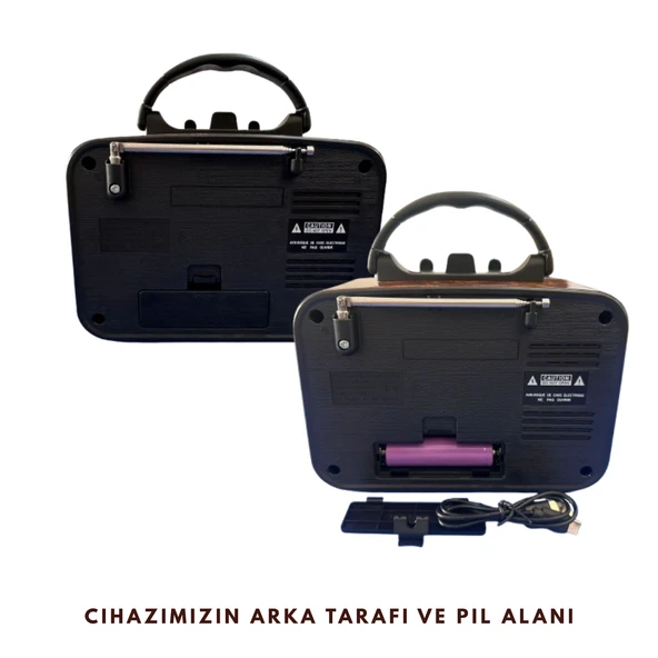 RT-701 Retro Radyo Bluetooth Hoparlör - USB/SD Kart Girişli, 3 Bant Radyo Alıcılı, Taşınabilir Şarjlı Nostaljik Radyo - Resim 4