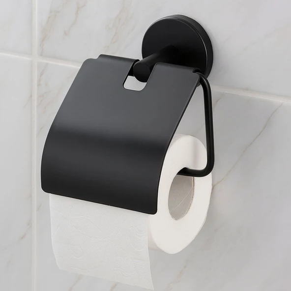 Siyah Kapaklı Metal WC Kağıtlık Duvar Tipi Paslanmaz Tuvalet Kağıt Aparatı Dayanıklı Banyo Aksesuarı - Resim 4