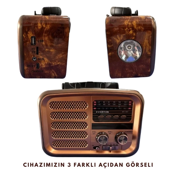 RT-701 Retro Radyo Bluetooth Hoparlör - USB/SD Kart Girişli, 3 Bant Radyo Alıcılı, Taşınabilir Şarjlı Nostaljik Radyo - Resim 2