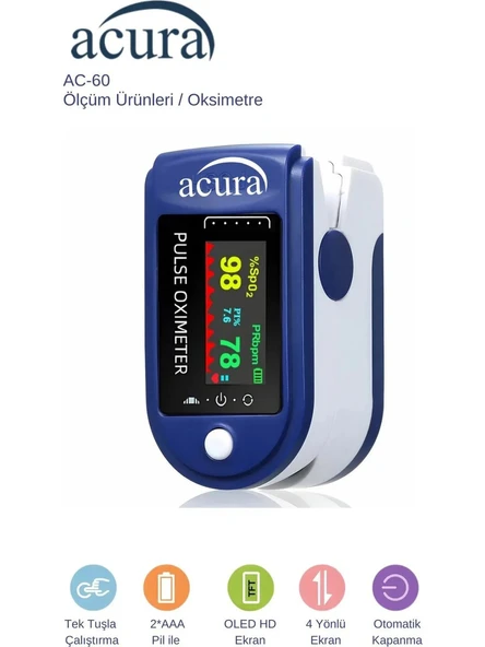 Acura Ac-60 Oksimetre OLED Ekranlı Nabız ve Oksijen Ölçer
