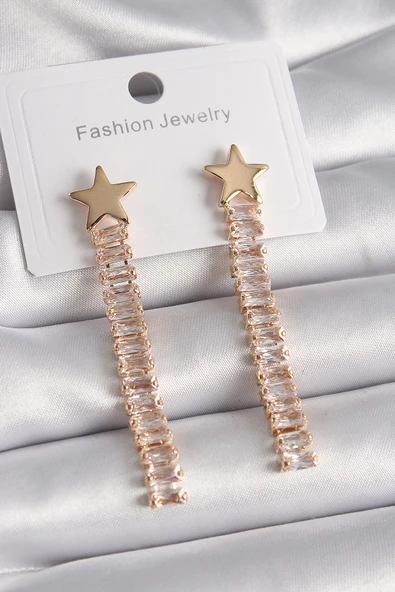 Pirinç Gold Renk Yıldız Model Su Yolu Zirkon Taşlı Kadın Küpe - TJ-BKP9626 ürün görseli