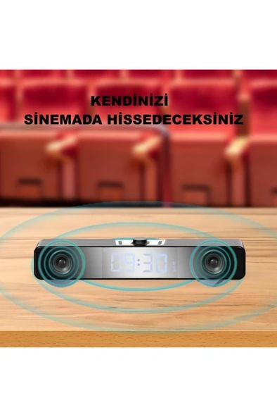Bluetooth Hoparlör Şarjlı Ses Sistemi LED Ekran FM Çalar Saat Sıcaklık PC USB Aux Tf Kart - 7