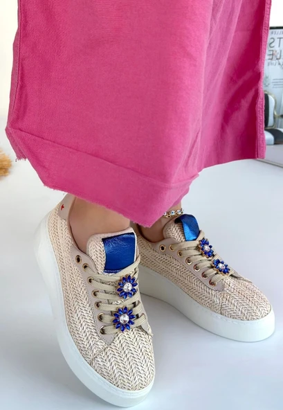 Iwer Bej Hasır Dokumalı Bağcıklı Spor Ayakkabı - Resim 7