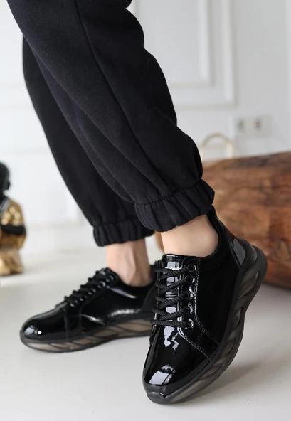 Piona Siyah Rugan Gri Tabanlı Spor Ayakkabı - Resim 6