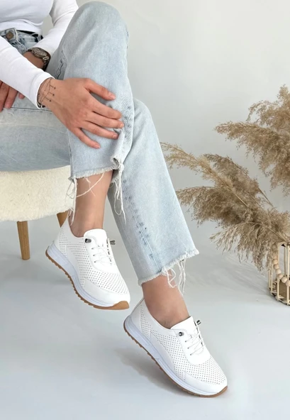 Tone Beyaz Cilt Bağcıklı Spor Ayakkabı - Resim 6