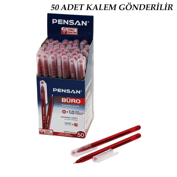 50 ADET PENSAN BÜRO KIRMIZI TÜKENMEZ KALEM M-MEDİUM - 1.0MM UÇ (5250) - 2