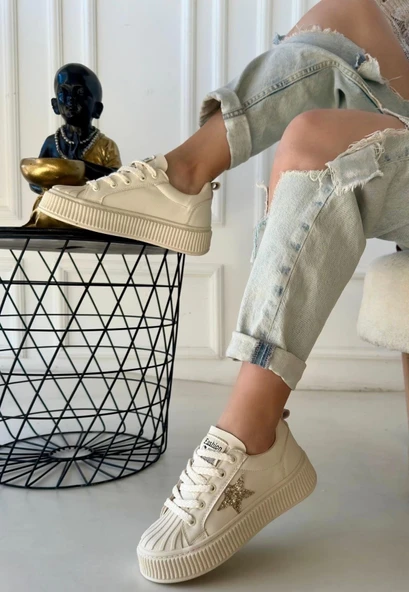 Piata Bej Cilt Bej Tabanlı Bağcıklı Spor Ayakkabı - Resim 9