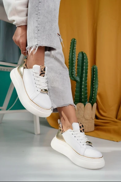 Jista Beyaz Cilt Bağcıklı Spor Ayakkabı - Resim 3