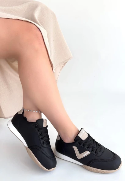 Jowen Siyah Cilt Bej Detaylı Bağcıklı Spor Ayakkabı ürün görseli