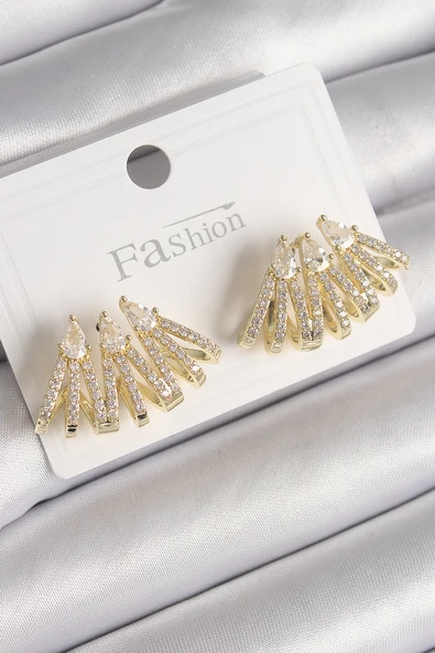 Pirinç Gold Renk Zirkon Taşlı Deniz Kabuğu Model Kadın Küpe - TJ-BKP9798 ürün görseli