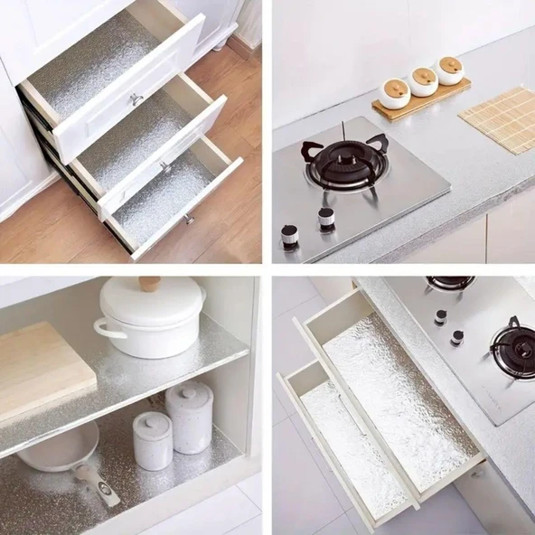 Rulo Gümüş Alüminyum Folyo Duvar Kağıdı, Kendinden Yapışkanlı Raf İçi, Su Geçirmez Folyo 2 mt x 60 cm (5250) - 4