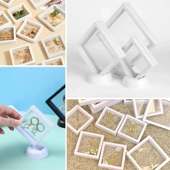 9x9 cm Standlı 3D Takı Ziynet Hatıra Koleksiyon Saklama Kutusu Şeffaf Film Çerçevesi (5250) - 3