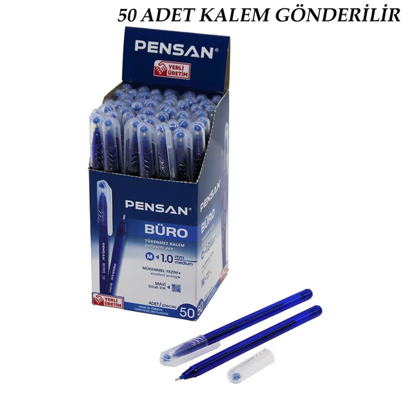 50 ADET PENSAN BÜRO MAVİ TÜKENMEZ KALEM M-MEDİUM - 1.0MM UÇ (5250) - 2