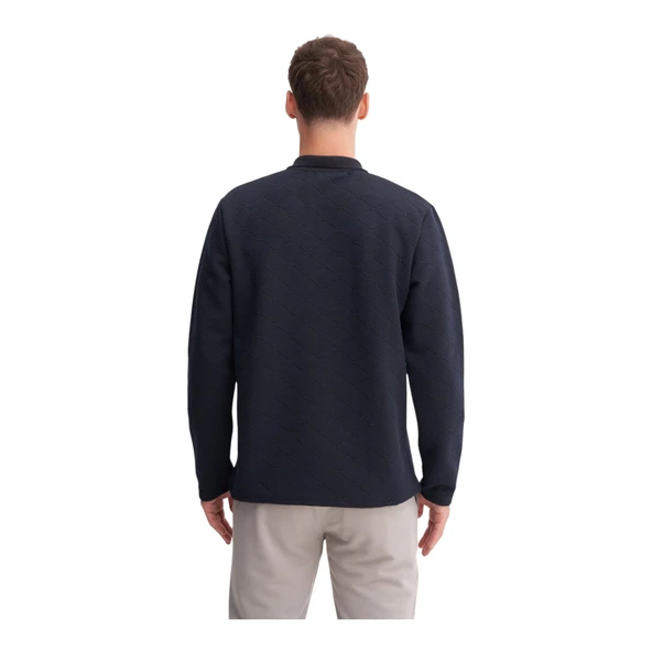 Premium Baklava Desenli Kapitone Jakar Polo Yaka Sweatshirt-53420 - Resim 16