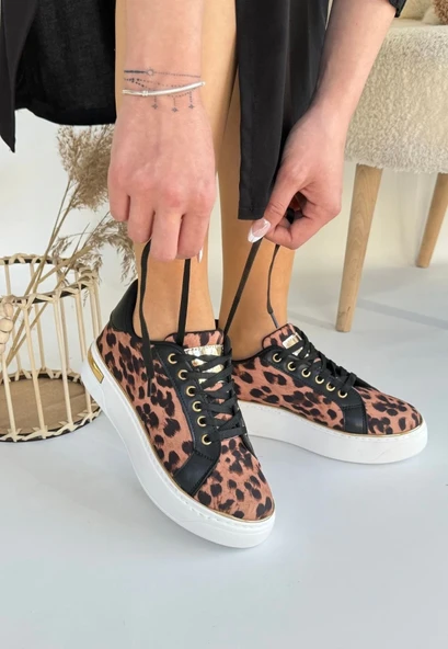 Kity Leopar Saten Bağcıklı Spor Ayakkabı - Resim 6