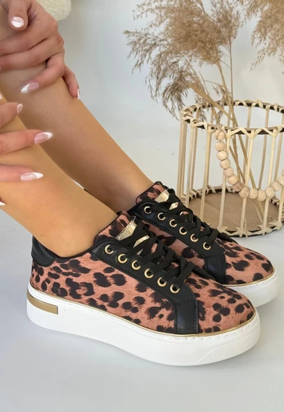 Kity Leopar Saten Bağcıklı Spor Ayakkabı - Resim 9