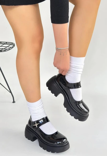 Siyat Siyah Rugan Dolgu Topuk Oxford Ayakkabı - 2