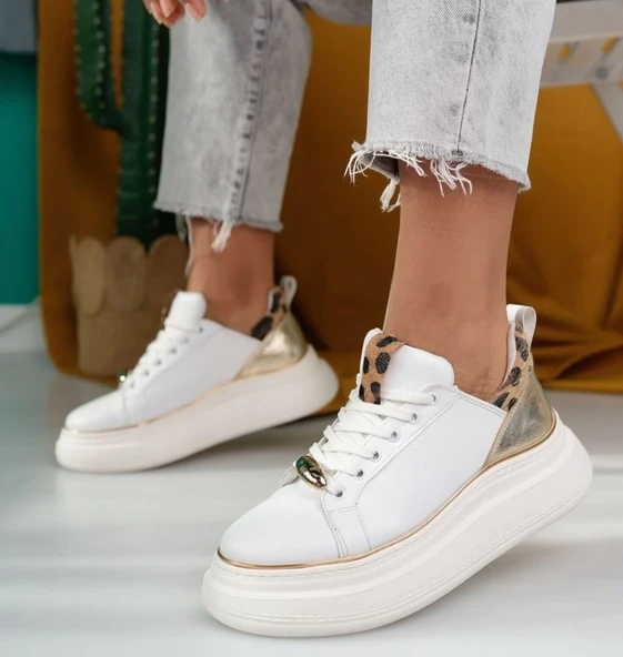 Jista Beyaz Cilt Bağcıklı Spor Ayakkabı - Resim 8