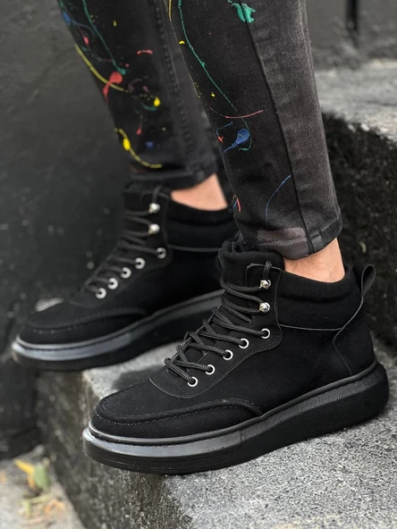 KB-0994 Siyah Süet Siyah Yüksek Taban Erkek Bilek Bot - Resim 2