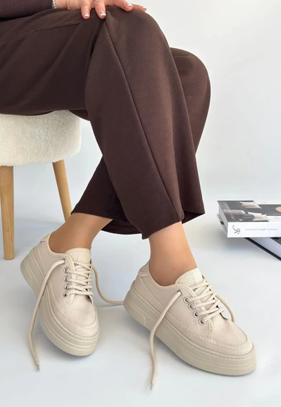 Carin Bej Keten Bağcıklı Spor Ayakkabı - Resim 10