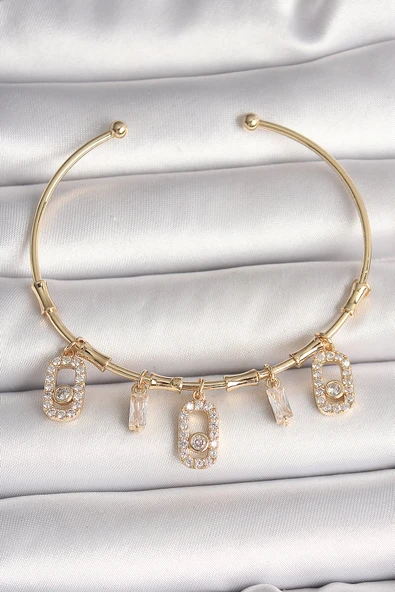 Pirinç Gold Renk Sallantı Zirkon Taşlı Messika Figür Charm Kadın Bileklik - TJ-BB6893 ürün görseli