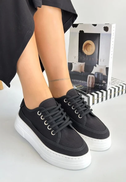 Carin Siyah Keten Bağcıklı Spor Ayakkabı - Resim 6