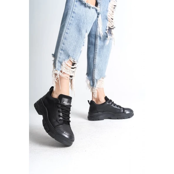 Jule Siyah Cilt Bağcıklı Spor Ayakkabı - Resim 5