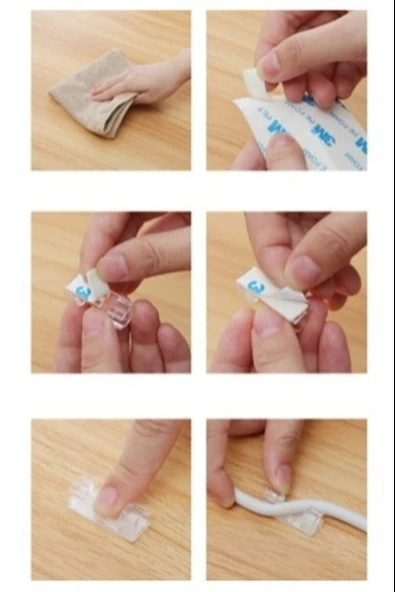 Kablo Sabitleyici Klipsler 20 Adet Kablo Düzenleyici Duvar Fayans Cam Kablo Tutucu Yapışkanlı Klips (5250) - 5