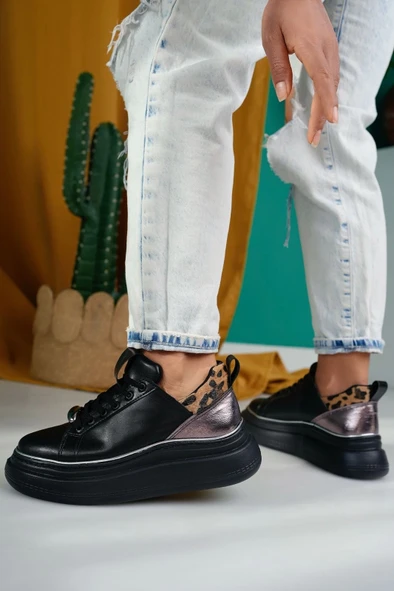 Jista Siyah Cilt Bağcıklı Spor Ayakkabı - Resim 2