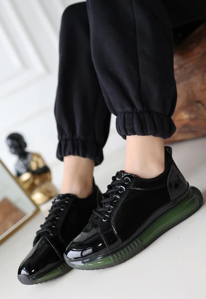 Piona Siyah Rugan Yeşil Tabanlı Spor Ayakkabı - Resim 6