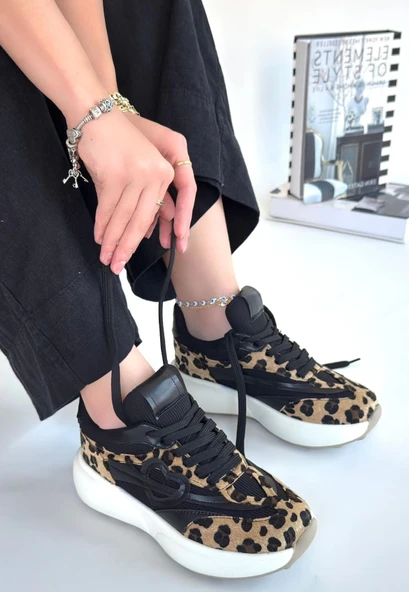 Mark Leopar Süet Bağcıklı Spor Ayakkabı - Resim 6