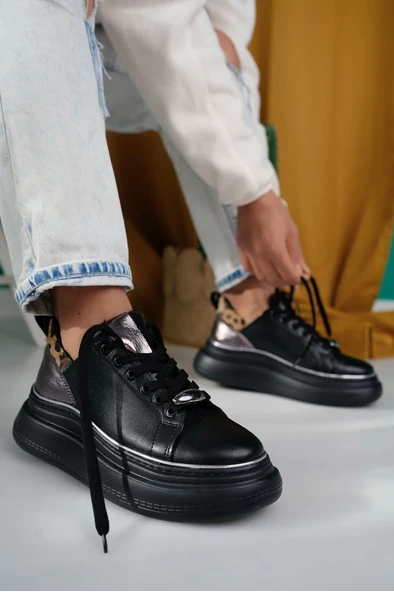 Jista Siyah Cilt Bağcıklı Spor Ayakkabı - Resim 5