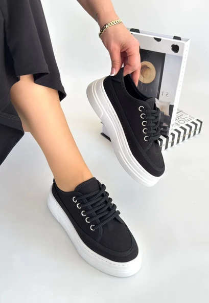 Carin Siyah Keten Bağcıklı Spor Ayakkabı - Resim 12