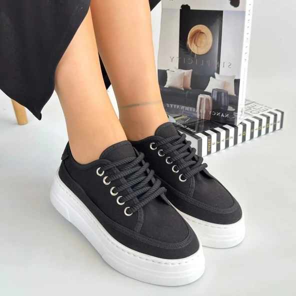 Carin Siyah Keten Bağcıklı Spor Ayakkabı - Resim 15