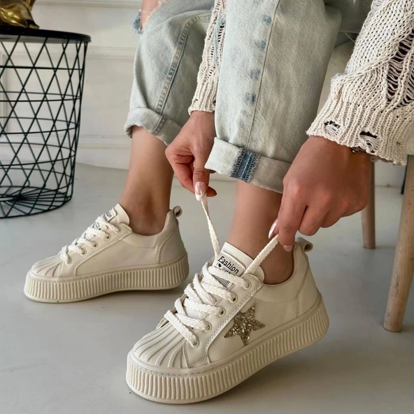 Piata Bej Cilt Bej Tabanlı Bağcıklı Spor Ayakkabı - Resim 8