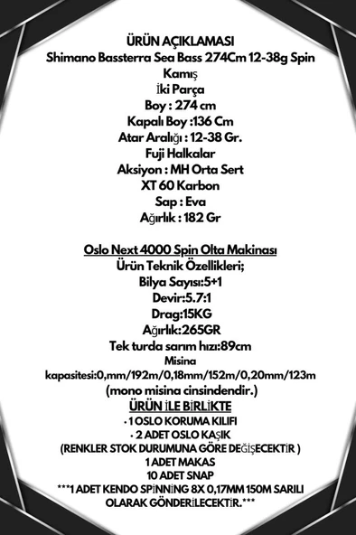 Oslo Next 4000 Shimano Bassterra 274cm 12-38gr 8X Spin Olta Seti - Resim 2