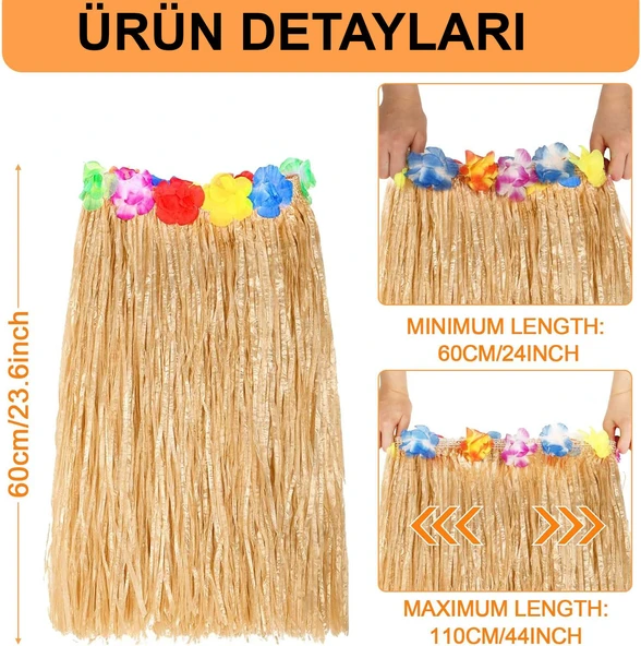 Hawaii Tarzı Hula Eteği – 60 cm Hasır Naturel Etek (5250) - Resim 2