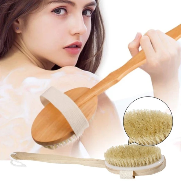 Doğal At Kılı Selülit Karşıtı Sapı Çıkabilen Ahşap Banyo Fırçası (5250) - 5